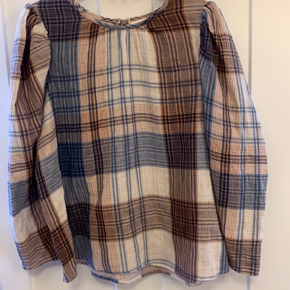 *EVERYTHING MUST GO* Brown and Blue plaid blouse